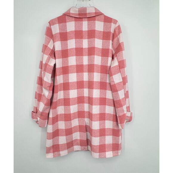 Draper James coat women's L gingham plaid button front collared pink white NEW - Picture 5 of 11